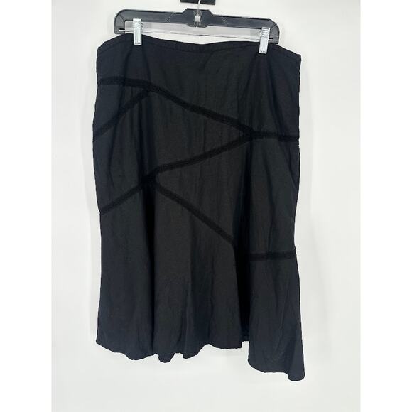 Lane Bryant Skirt 18 20 Plus Black Flare Linen Blend Knee Coastal Minimalist - Picture 1 of 8